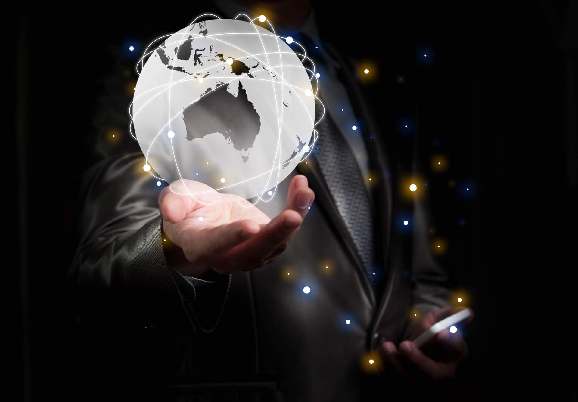 Businessman working with globalization concept, show Oceania Con